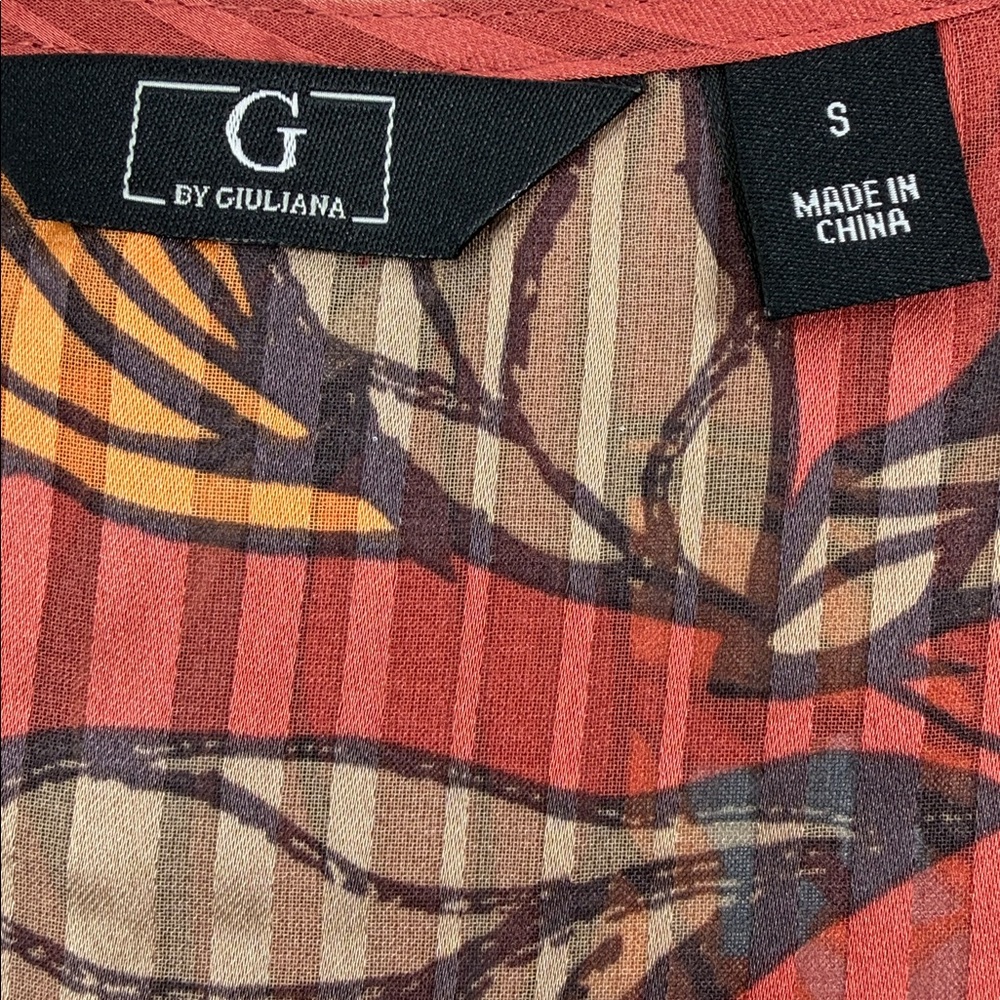 G By GIULIANA Floral Leaf Print Top Semi Sheer Long Sleeve Button Up Blouse - Picture 5 of 8